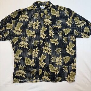 Sun Casuals Mens 3X Rayon Hawaiian Shirt Tropical Leaf Navy Green Short‎ Sleeve